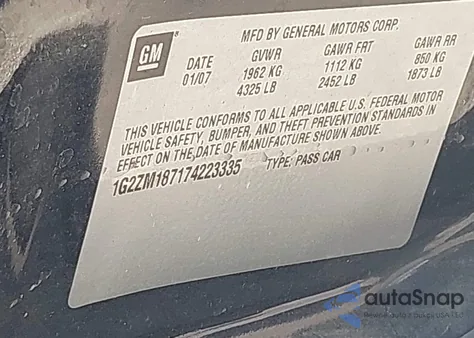 2007 Pontiac G6 Gtp from USA, damaged, VIN 1G2ZM187174223335